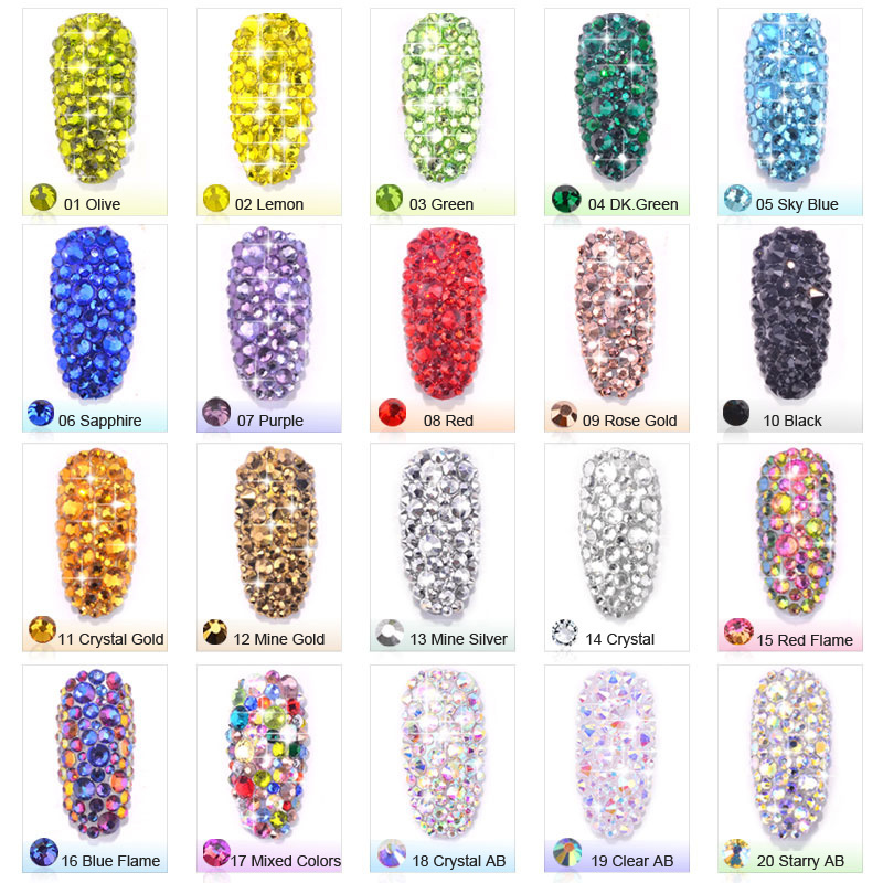 1 Pack Flatback Glass Nail Rhinestones Mixed Sizes SS4-SS16 Flatback Glass Ab Crystal Rhinestone Flat Back