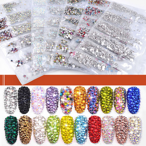 Hotfix Flat Back Crystal Nail Rhinestone Art Multicolor Shiny Mixed Sizes Rhinestone with Adhesive Glue 16 Faceted Round Shape