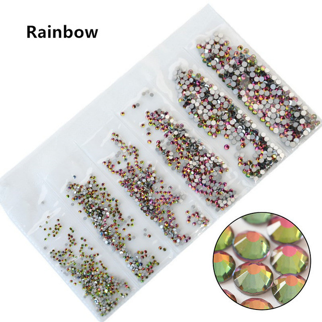 Hotfix Flat Back Crystal Nail Rhinestone Art Multicolor Shiny Mixed Sizes Rhinestone with Adhesive Glue 16 Faceted Round Shape