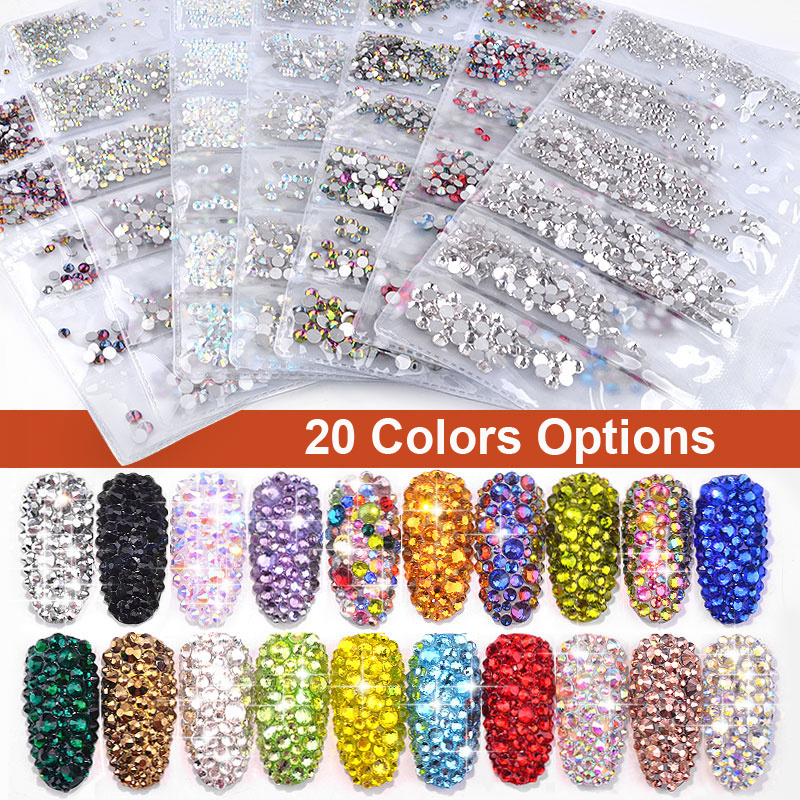 1 Pack Flatback Glass Nail Rhinestones Mixed Sizes SS4-SS16 Flatback Glass Ab Crystal Rhinestone Flat Back