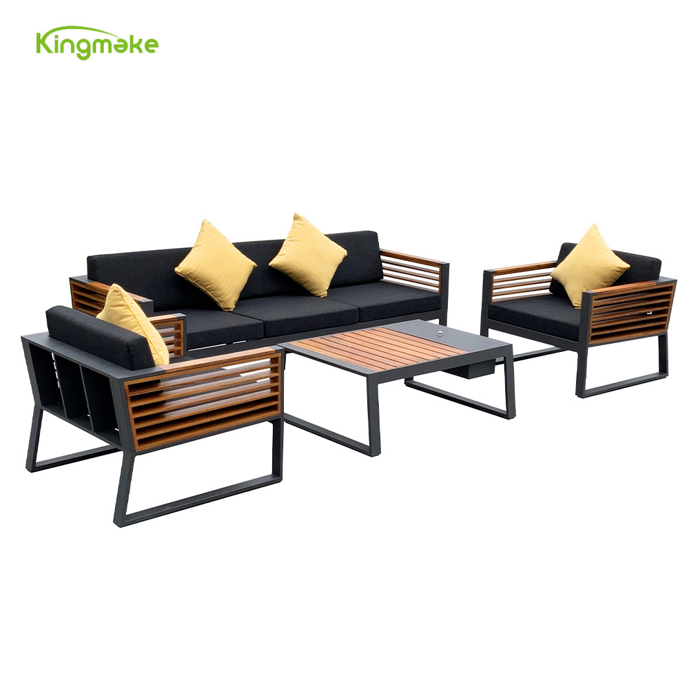 Modern Black with Some Wood Slats Patio Set Outdoor Garden Furniture Aluminum Garden Sofa New