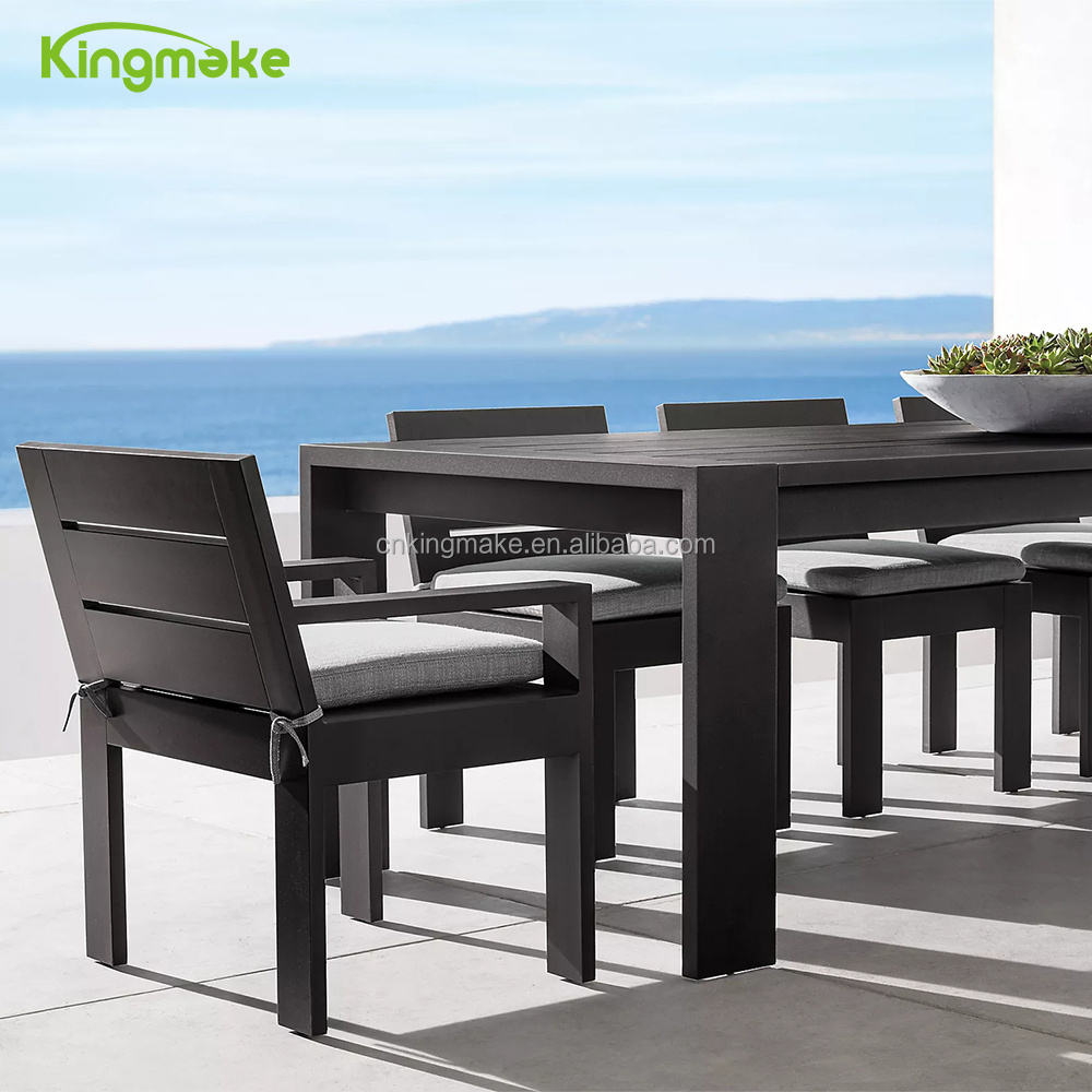 Black Modern Patio Furniture Aluminum Table Extrieur Alu Dining Table Set 4 Armrest Chairs