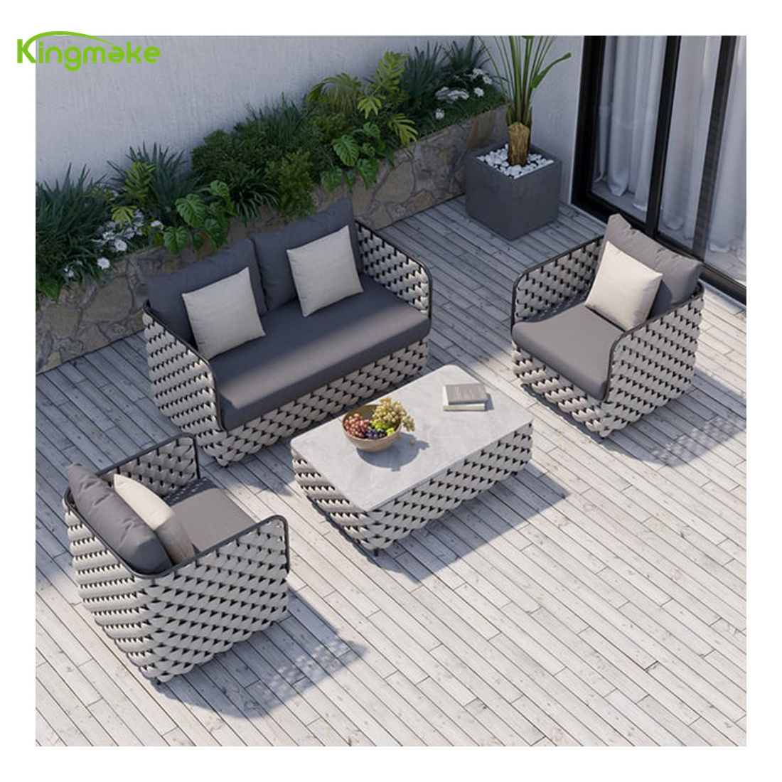 All Weather Modern Luxury Style Custom Terrace Aluminum Patio Lazy Rope Sofa Chairs Set Garden Outdoor Furniture