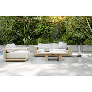 4 PCS Luxury Outdoor Teak Solid Wood U Shape Patio Garden Sofa Set Deep Seating Sectionals