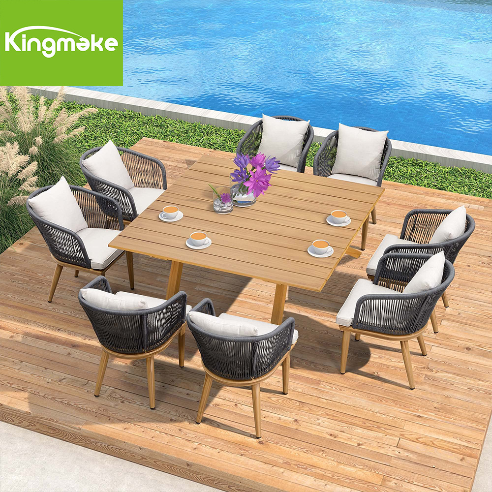 Popular Garden Furniture Dining Tables Set 10 Seater Teak Wood Furniture with Rope Outdoor Tables