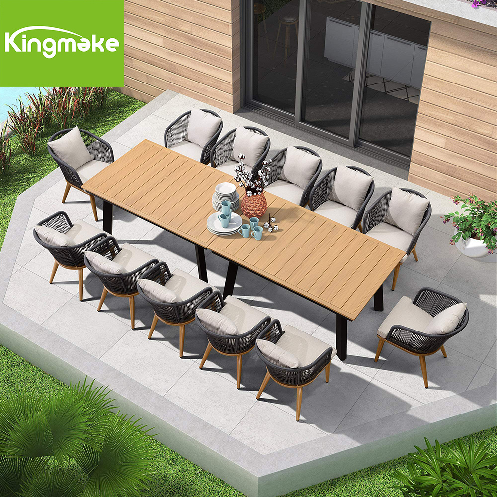 Popular Garden Furniture Dining Tables Set 10 Seater Teak Wood Furniture with Rope Outdoor Tables