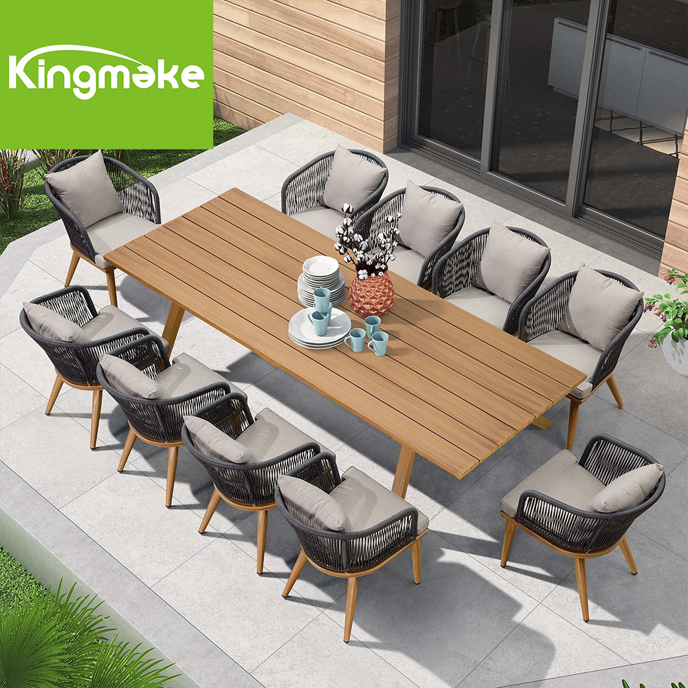 Popular Garden Furniture Dining Tables Set 10 Seater Teak Wood Furniture with Rope Outdoor Tables