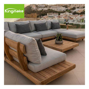 Modern Solid Wood Furniture with Cushions Sofa Set Living Room Garden Patio Hotel Sectional L Shape Outdoor Sofa