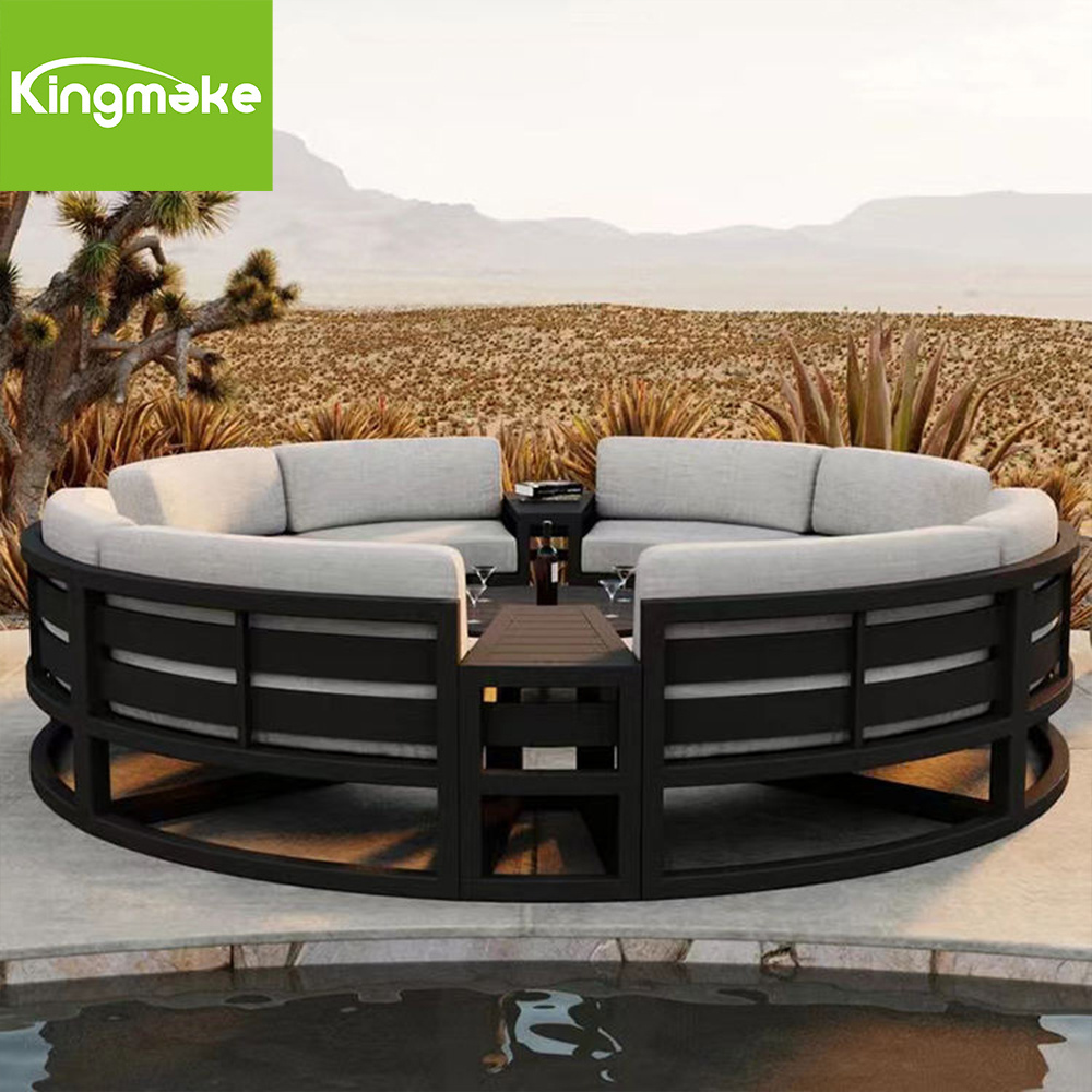 Luxury Hotel Metal Frame Outdoor Sectional Lounge Sofa Set Round Aluminum Garden Sofa Patio Furniture With Waterproof Cushion