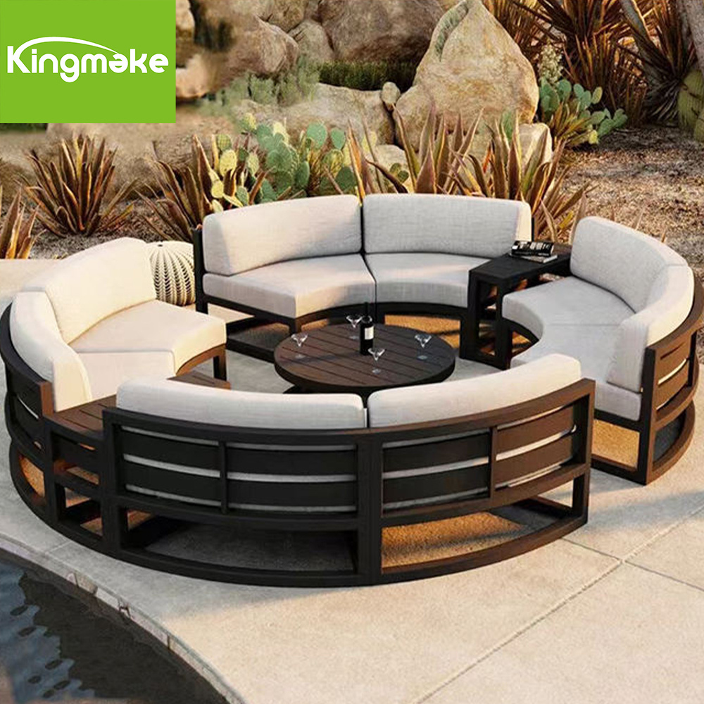 Luxury Hotel Metal Frame Outdoor Sectional Lounge Sofa Set Round Aluminum Garden Sofa Patio Furniture With Waterproof Cushion