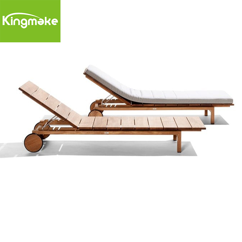 French style european sex chaise lounge chairs Garden teakwood Sun Lounger With Wheels outdoor Sun Lounger