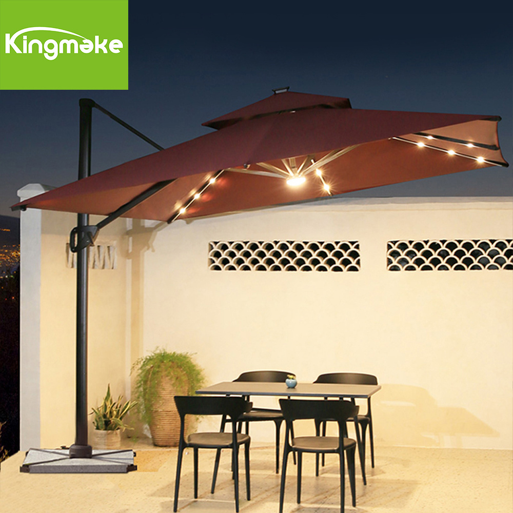 Garden Big Size Outdoor Aluminum 3m Square Hanging Offset Patio Umbrellas Bases Patio Umbrellas Parasols with LED light