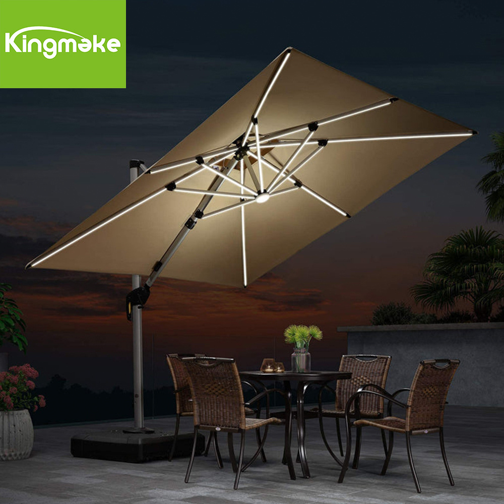 New Design Custom Garden Sun Umbrella LED Light Garden Sun Parasol Roman Outdoor Umbrella for Hotel Park Exterior Shading