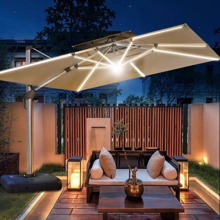 Beach Umbrella Sun Garden Parasol Large Cantilever Outdoor Umbrella Patio Umbrellas With Led Light