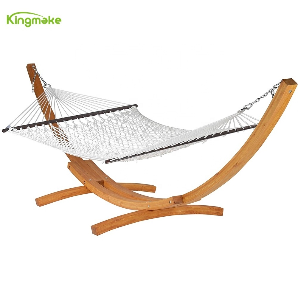 Kingmake High Quality Hanging single teak wood base Hammock Portable Camping Hammock Garden Hammock for outdoor