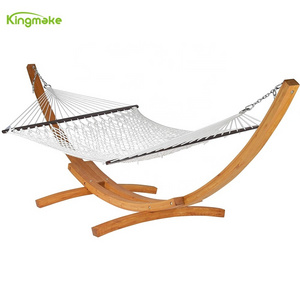 Kingmake High Quality Hanging single teak wood base Hammock Portable Camping Hammock Garden Hammock for outdoor