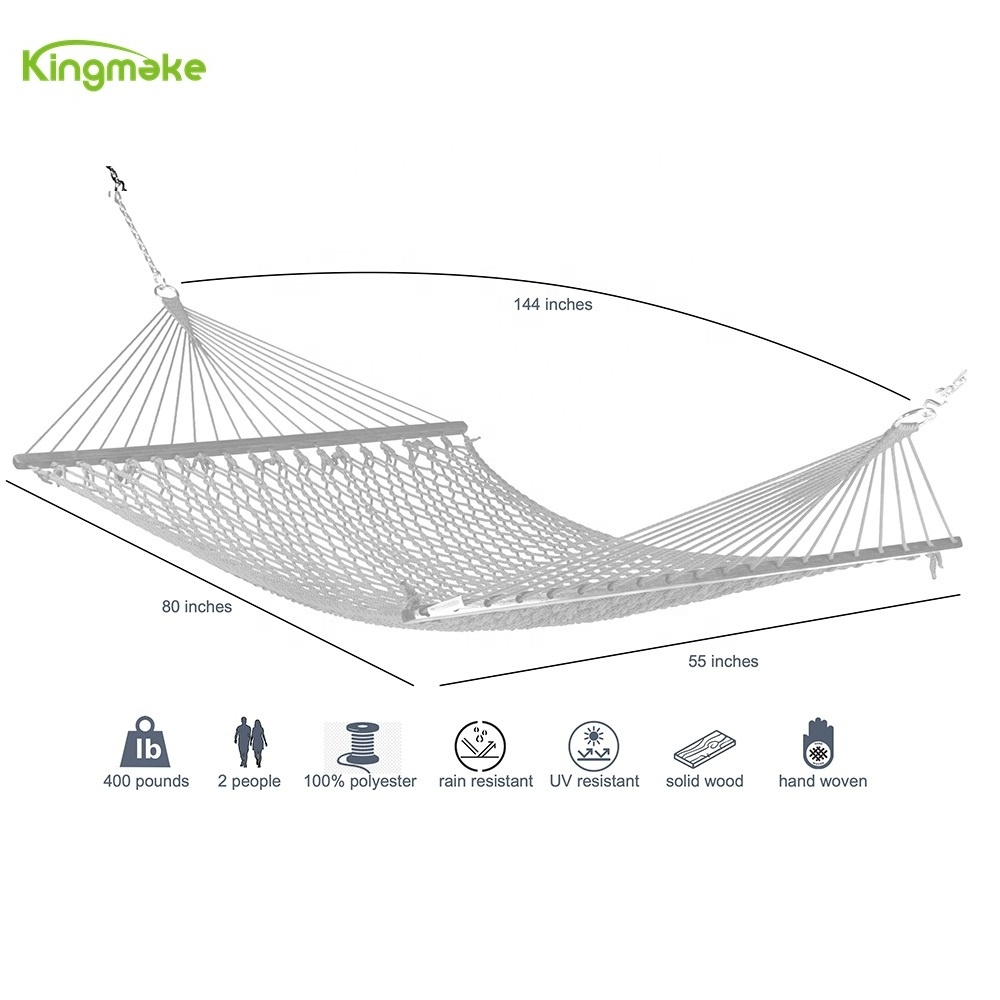 Kingmake High Quality Hanging single teak wood base Hammock Portable Camping Hammock Garden Hammock for outdoor