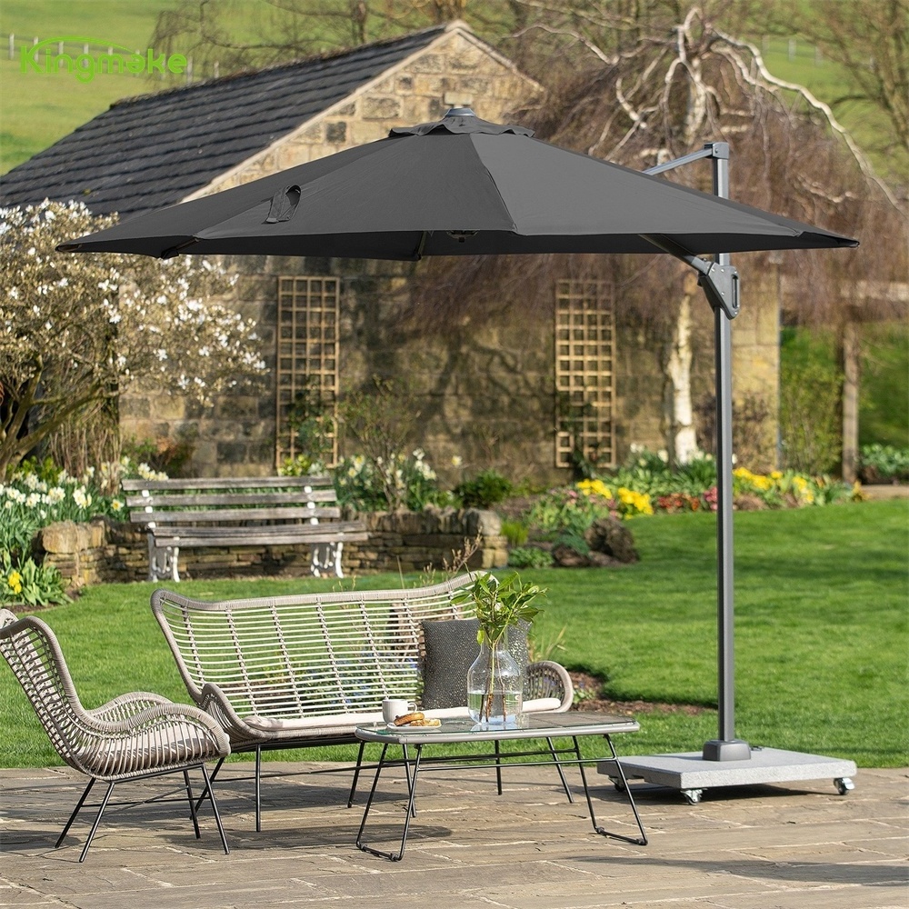 Kingmake Cheap Factory Large size Commercial Outdoor Restaurant Cantilever  Parasol sun shade Patio Umbrellas stone base