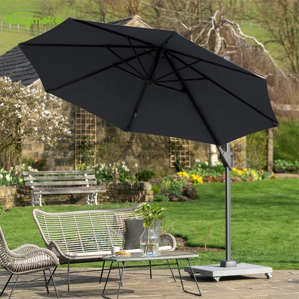 Kingmake Cheap Factory Large size Commercial Outdoor Restaurant Cantilever  Parasol sun shade Patio Umbrellas stone base