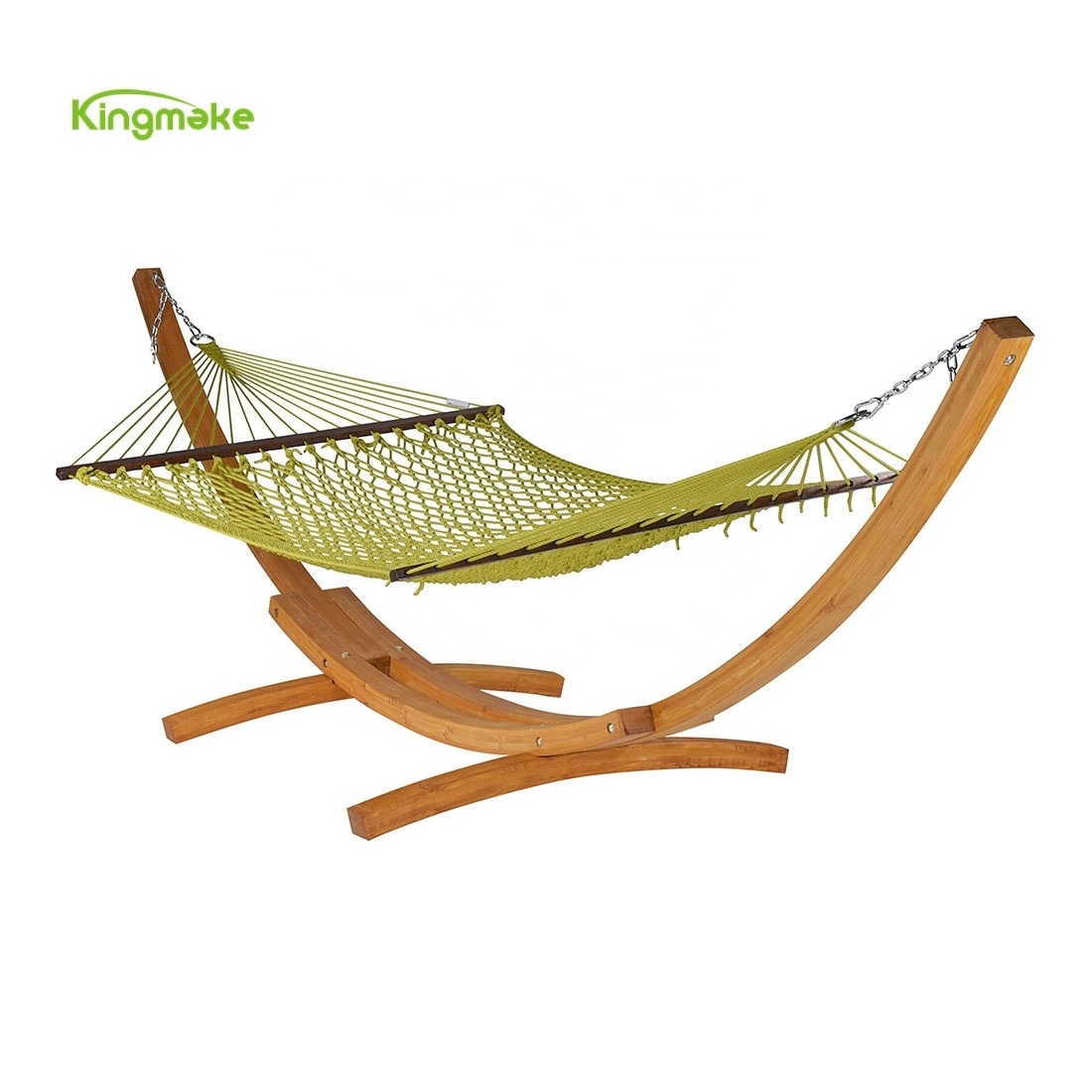 Kingmake High Quality leisure double 2 people rain resistant rope weaving Wood patio swing  hammock bed for Garden hotel villa