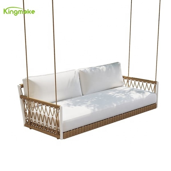 Kingmake leisure design rope weaving hammock double bed villa hotel garden with aluminum frame swing outdoor hammock