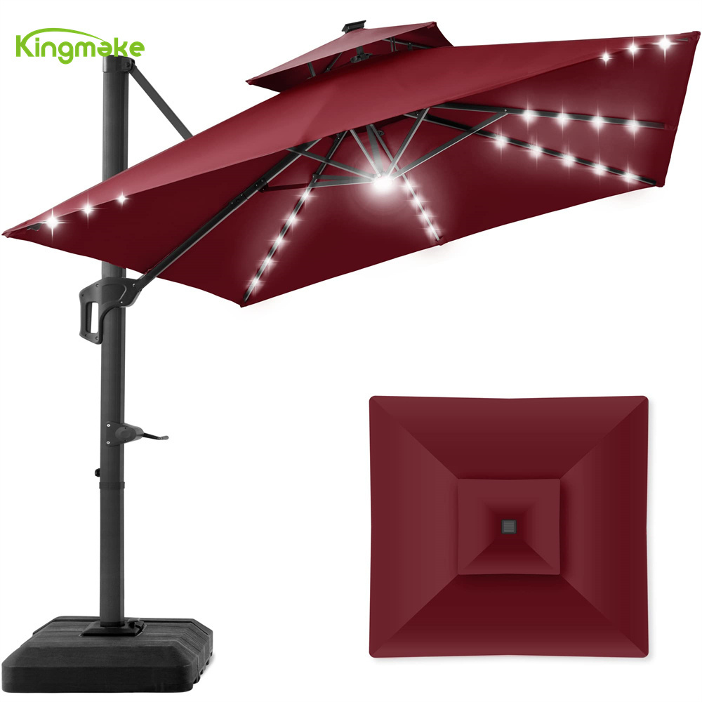 Garden Supplier Outdoor Led Lights Styles Offset Banana Restaurant Cantilever Umbrellas Parasol Patio Umbrellas Bases