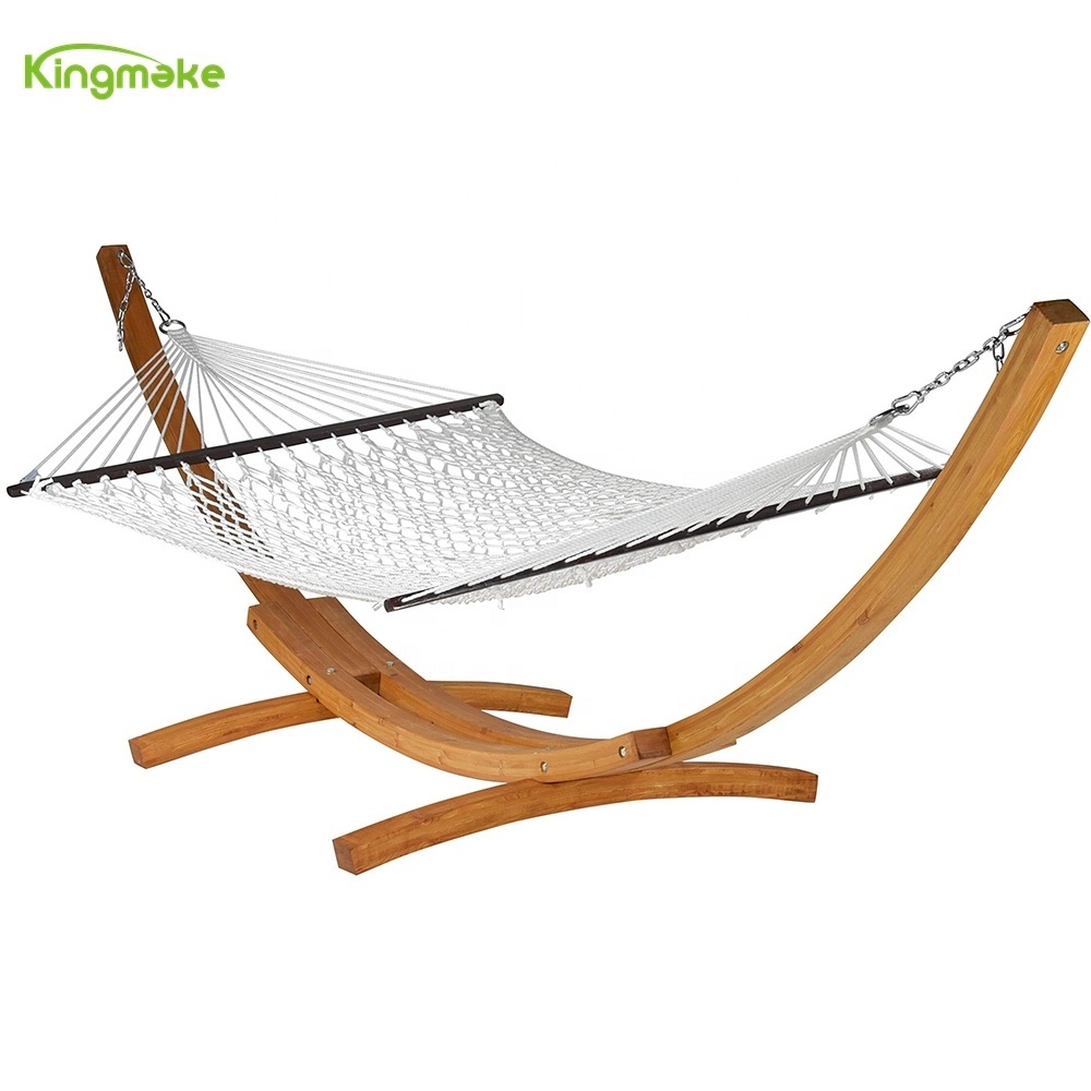 Factory Wooden patio hanging chair With Aluminum Wood Stand Beach net Hammock outdoor swing bed