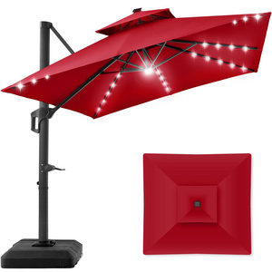 Popular Outdoor Cantilever Sunshade Umbrella With Led Lights Red High Quality Garden Patio Pool Sunshade Umbrellas