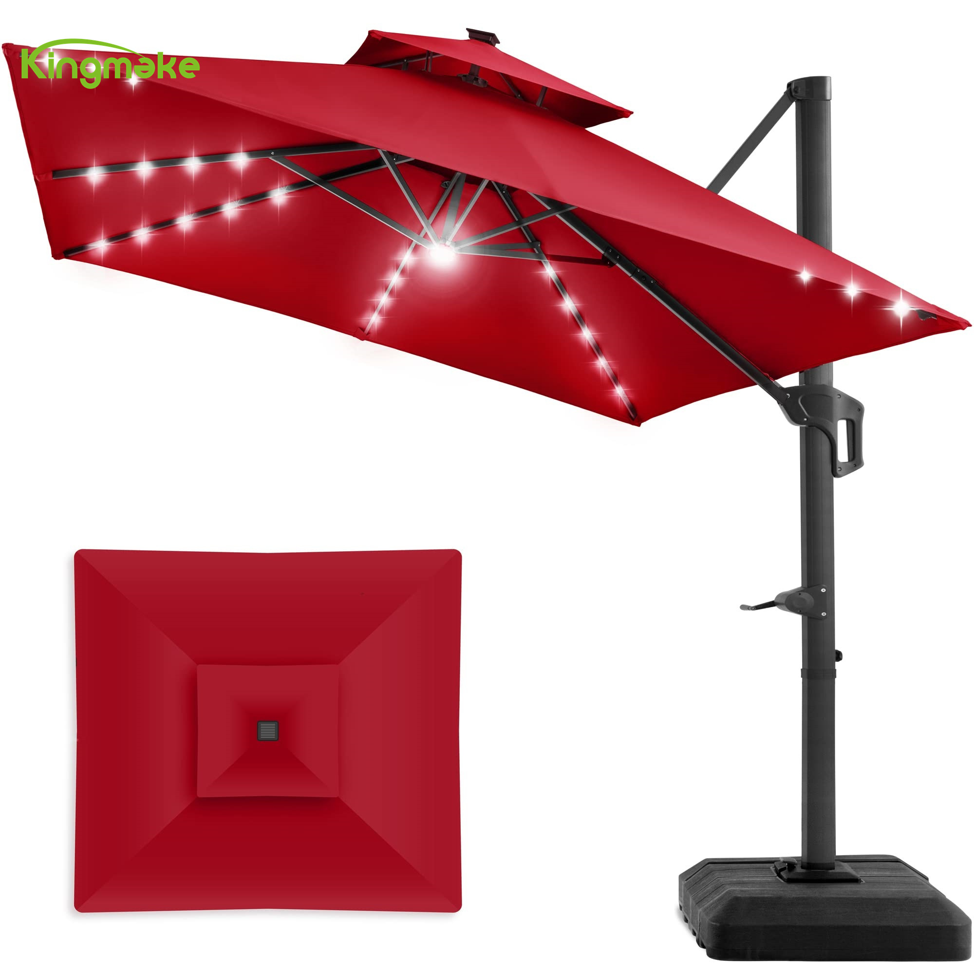 Popular Outdoor Cantilever Sunshade Umbrella With Led Lights Red High Quality Garden Patio Pool Sunshade Umbrellas