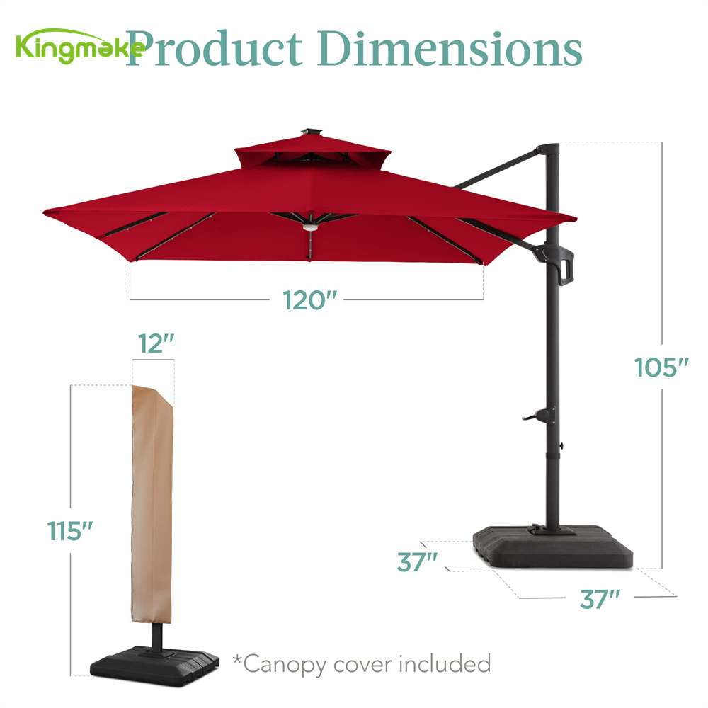 Popular Outdoor Cantilever Sunshade Umbrella With Led Lights Red High Quality Garden Patio Pool Sunshade Umbrellas