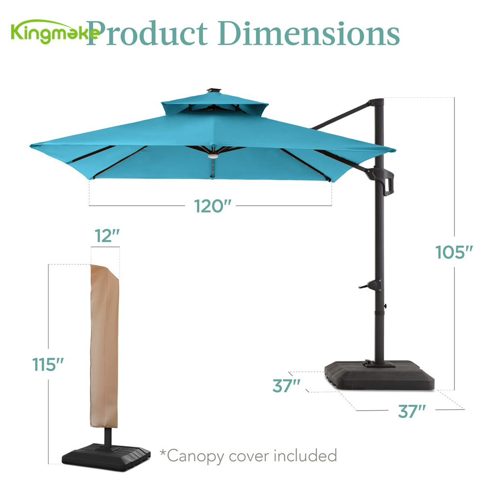 Unique Design Blue Outdoor Beach Pool Sun Shade Umbrella Cantilevered Garden Patio Outdoor Sun Parasol With Lighting