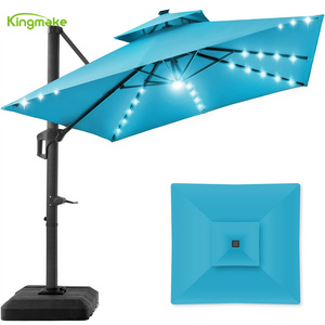 Unique Design Blue Outdoor Beach Pool Sun Shade Umbrella Cantilevered Garden Patio Outdoor Sun Parasol With Lighting