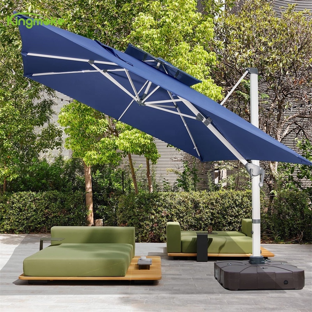 Luxury Hotel Parasol Aluminum Beach Big Umbrella outdoor patio Blue Stands custom fabric dia 3m outdoor Umbrella