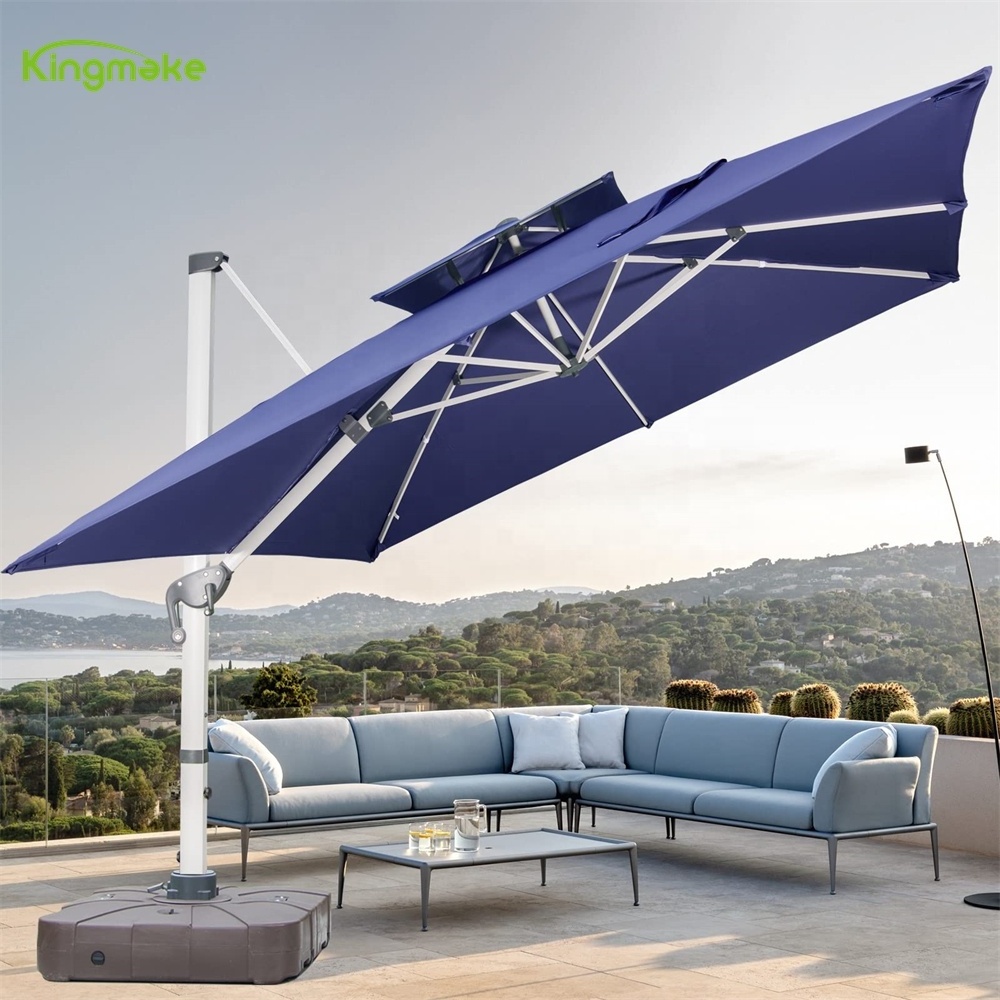 Luxury Hotel Parasol Aluminum Beach Big Umbrella outdoor patio Blue Stands custom fabric dia 3m outdoor Umbrella