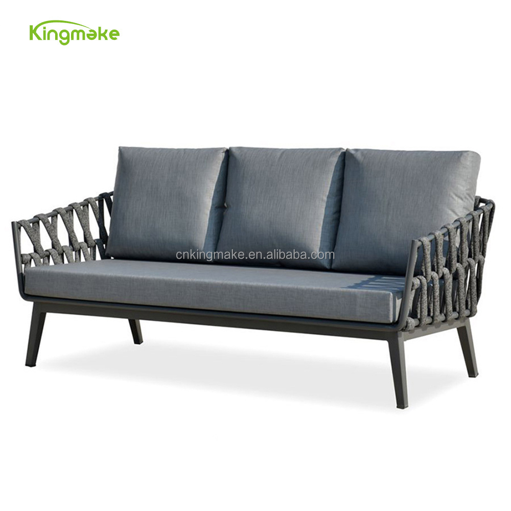 Foshan Furniture Metal Weaving Sofa Patio Furniture Set Aluminum Outdoor Furniture Rope Garden Sofas With Waterproof Cushion