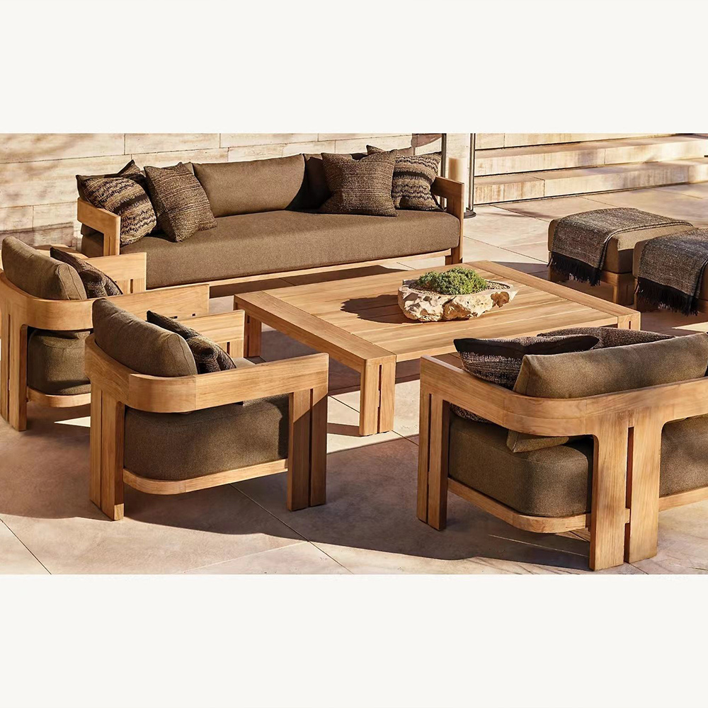 Factory Custom Modern Natural Weathered Outdoor Sectional Teak Modular Sofa Set Patio Solid Teak Wood Furniture for Hotel Villa