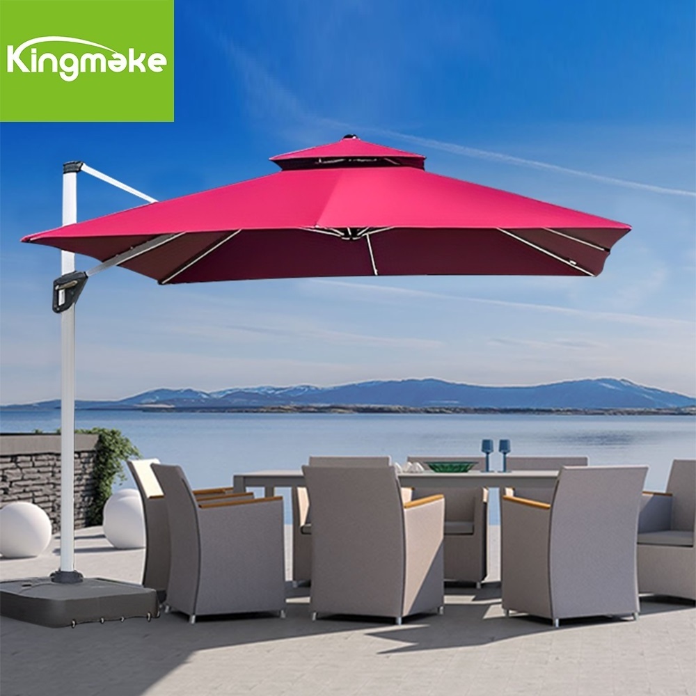 Aluminum Furniture Led Solar Large Right Cantilever Outdoor Sun Tilting Garden Replacement Patio Umbrella