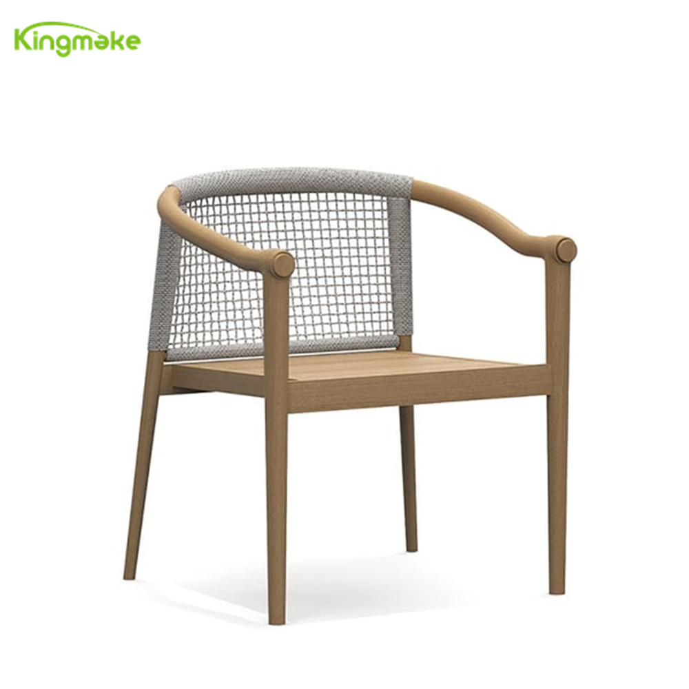 Modern Outdoor Patio Poolside Teak Wood Furniture Teak Finish Round Table Unique Rope Weaving Chairs For 6