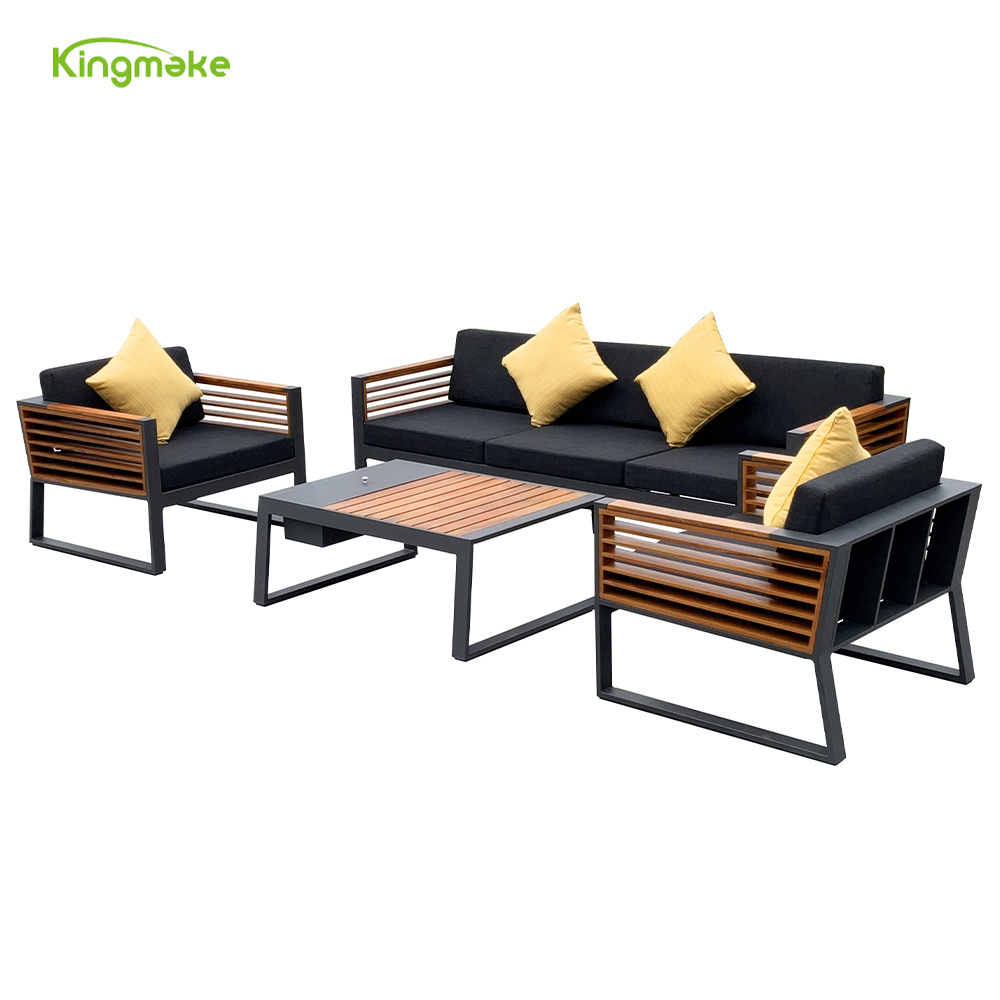 Modern Black with Some Wood Slats Patio Set Outdoor Garden Furniture Aluminum Garden Sofa New