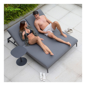 Kingmake Modern Aluminum Poolside Sun Lounger Loveseat Sun Beds With Cushion Double Sunbed For Outdoor