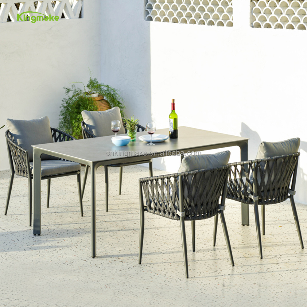 Outdoor Dining Table And Chair Set Luxury Wooden 6 Seater Aluminum Table Set Balcony Coffee Table Set Ready To Ship