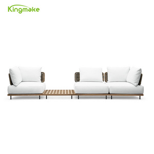 Luxury White Waterproof Fabric Cushion Teak wooden Frame Sofa Outdoor Garden Furniture For Hotel patio Sofa Furniture