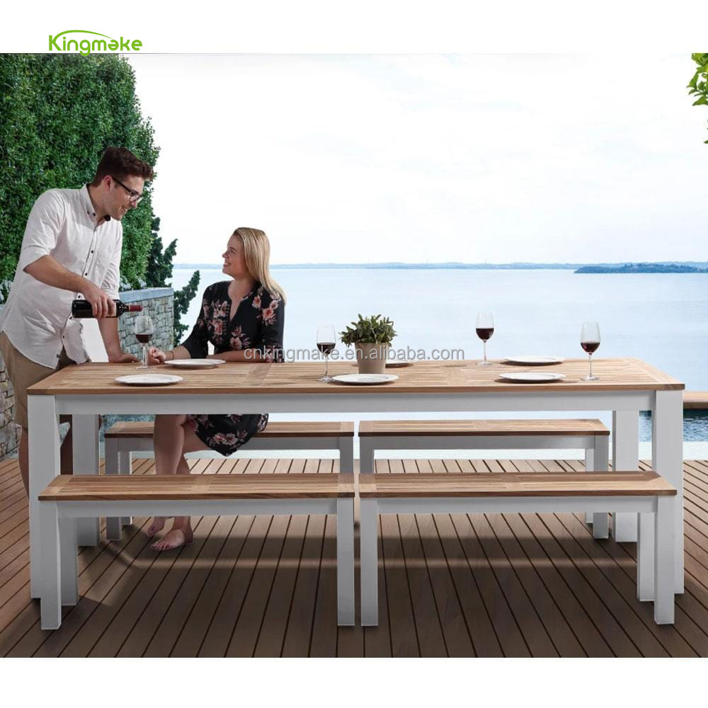 Hot Sale 8 Seater Modern Dining Table And Bench Set Patio Restaurant Hotel Teak Wood Dinner Table Sets Furniture Outdoor With Ou