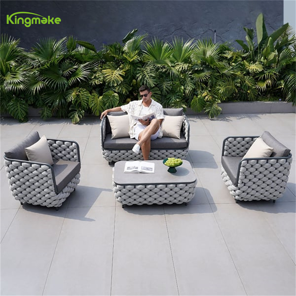 All Weather Modern Luxury Style Custom Terrace Aluminum Patio Lazy Rope Sofa Chairs Set Garden Outdoor Furniture