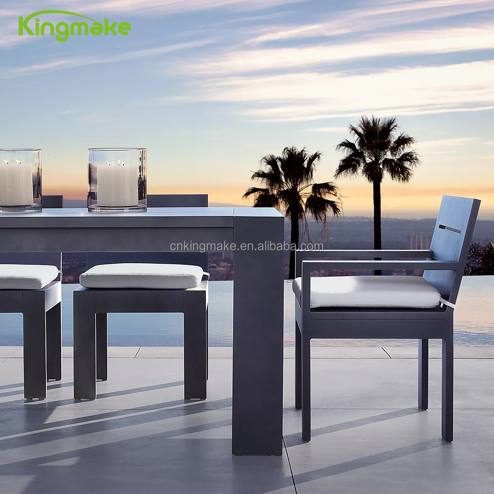 Black Modern Patio Furniture Aluminum Table Extrieur Alu Dining Table Set 4 Armrest Chairs