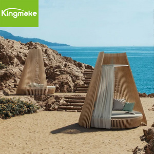 New Design Arrival Outdoor Sun Bed Waterproof All Weather Teak Wood Patio Cabana Sunbed with Thick Cushion