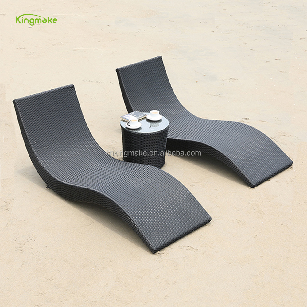 Outdoor S shaped sun lounger Synthetic rattan waterproof beach bed swimming pool chair with cushions