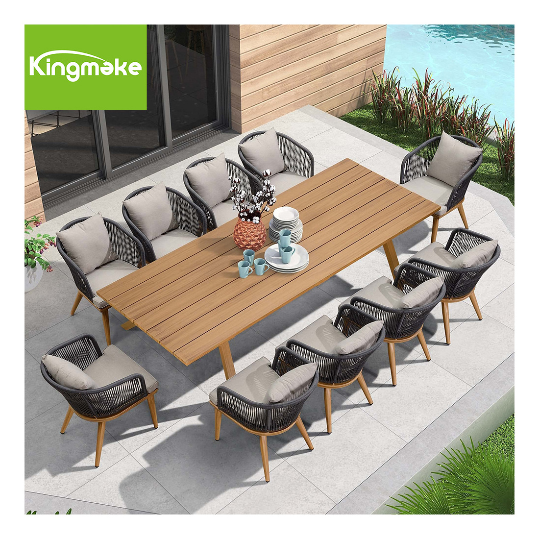 Foshan Garden Patio Rope Furniture Dining Room Table And Chairs Aluminum Outdoor Table And Chairs Set For Cafe And Restaurants