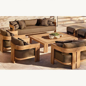 Luxury 7 Pieces Outdoor Wooden Villa Patio Sofa Furniture Set Thick Cushion Hotel Garden Sofa Teak Outdoor Furniture