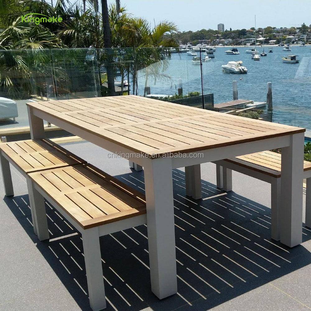 Hot Sale 8 Seater Modern Dining Table And Bench Set Patio Restaurant Hotel Teak Wood Dinner Table Sets Furniture Outdoor With Ou